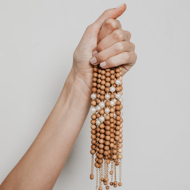 "ISABELLA - GOLD" Indian Sandalwood Mala Bracelet with 2 Fresh Water Pearls