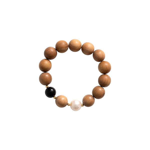 'ALEX' Indian Sandalwood, Black Onyx & Pearl Mala Bracelet