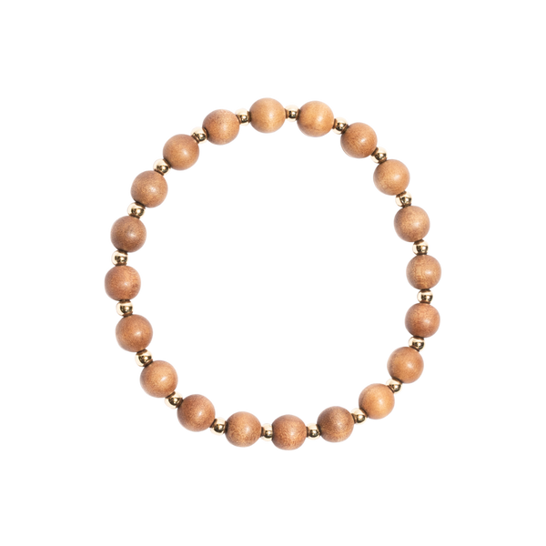 'AMANDA' 20 Bead Indian Sandalwood Mala Bracelet - Gold