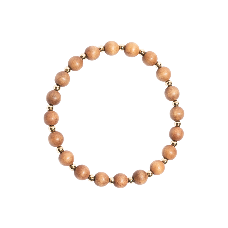 'AMANDA' 20 Bead Indian Sandalwood Mala Bracelet - Gold