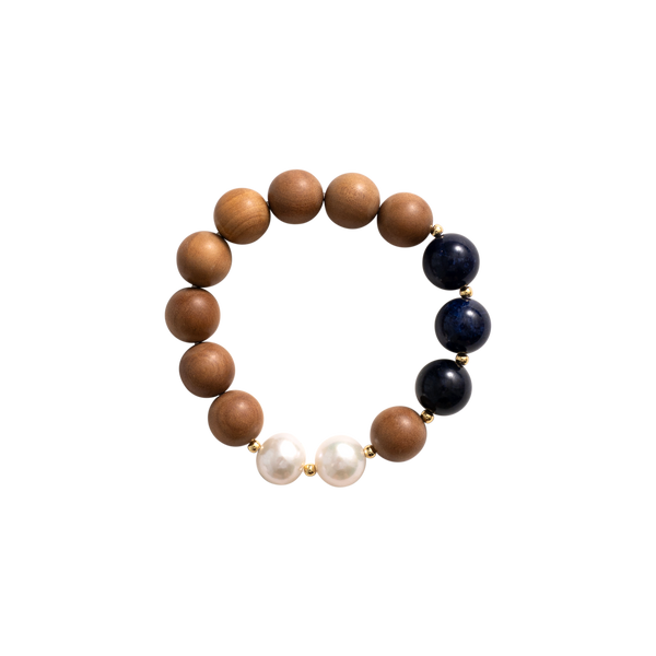 'JUNI'  Indian Sandalwood, Blue Sodalite & Pearl Mala Bracelet