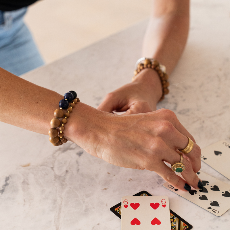'JUNI'  Indian Sandalwood, Blue Sodalite & Pearl Mala Bracelet