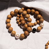 'ALEX' Indian Sandalwood, Black Onyx & Pearl Mala Bracelet