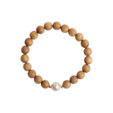 'EMILY' Indian Sandalwood Single Pearl Mala Bracelet - Gold