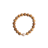 'EMILY' Indian Sandalwood Single Pearl Mala Bracelet - Gold