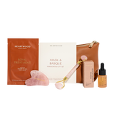 "Mask & Basque" Sandalwood Face Oil, Sheet Mask & Rose Quartz Beauty Tools Gift Set