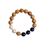 'JUNI'  Indian Sandalwood, Blue Sodalite & Pearl Mala Bracelet