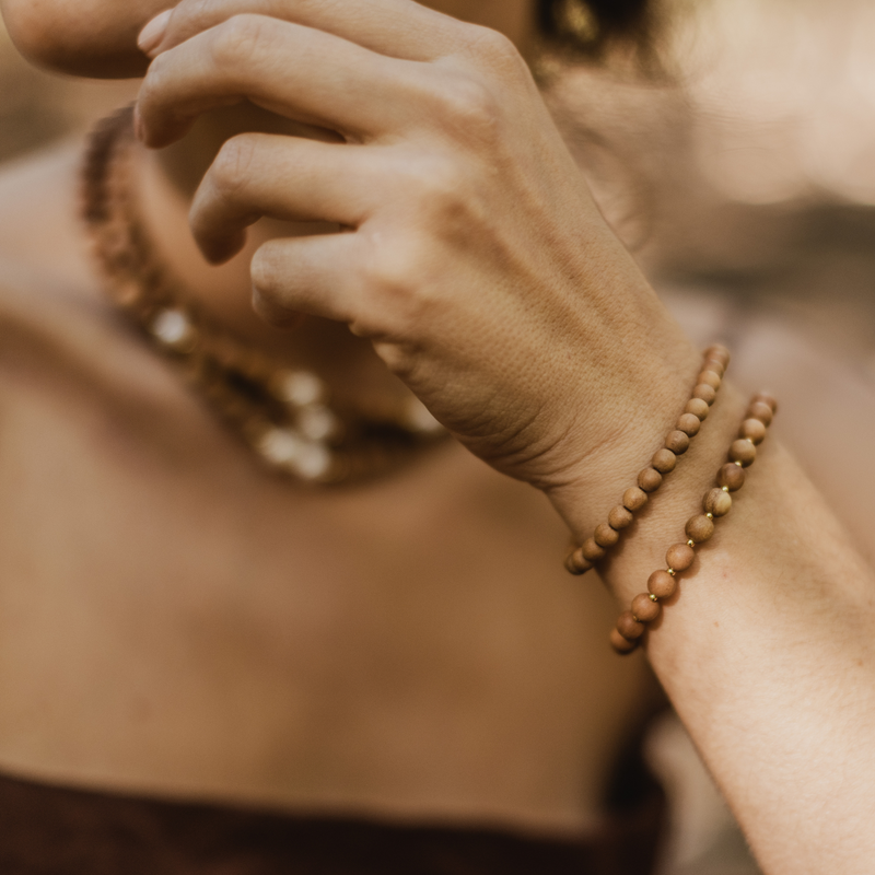 "FELICITY - GOLD" 25 Bead Indian Sandalwood Mala Bracelet