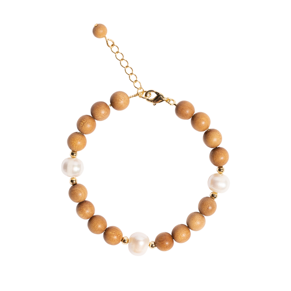 "DEANA" 16 Bead Indian Sandalwood & Fresh Water Pearl Mala Bracelet