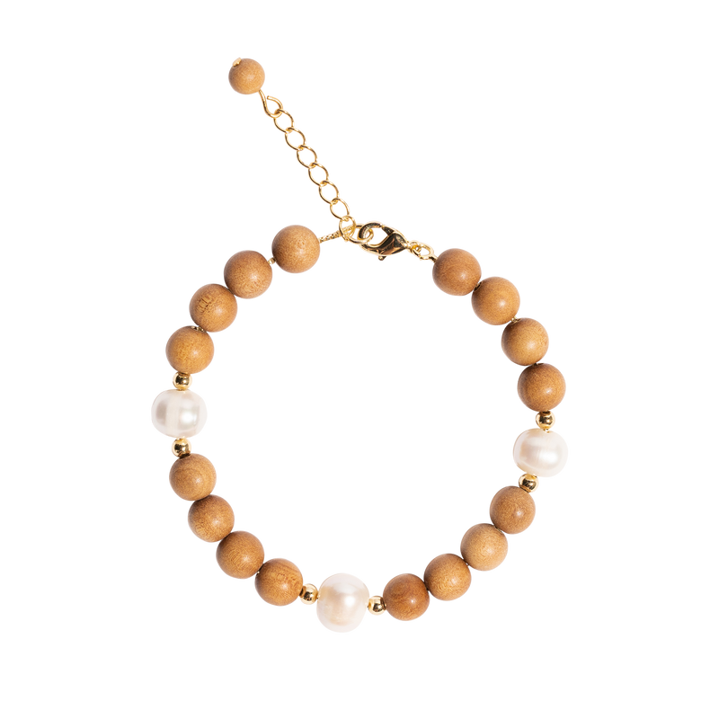 "DEANA" 16 Bead Indian Sandalwood & Fresh Water Pearl Mala Bracelet