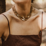 'SARAH' Indian Sandalwood Mala Necklace with 5 Fresh Water Pearls - Gold