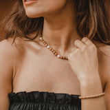 'SARAH' Indian Sandalwood Mala Necklace with 5 Fresh Water Pearls - Silver