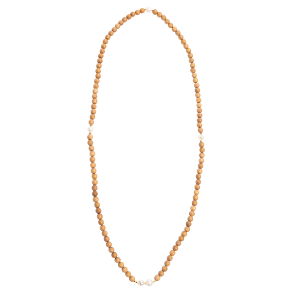 "CLAIRE" 108 Bead Indian Sandalwood Mala Necklace with 5 Fresh Water Pearls