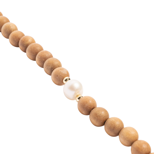 "CLAIRE" 108 Bead Indian Sandalwood Mala Necklace with 5 Fresh Water Pearls