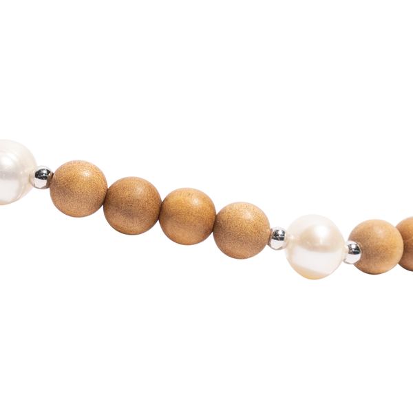 "SARAH - SILVER" Indian Sandalwood Mala Necklace with 5 Fresh Water Pearls
