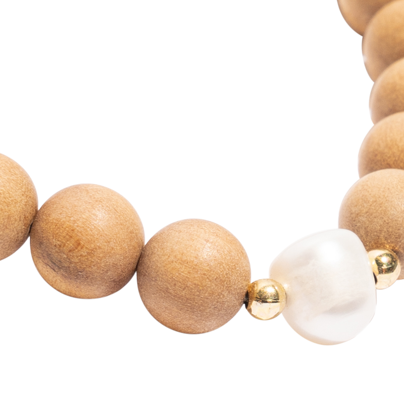"EMILY - GOLD" Indian Sandalwood Mala Bracelet with 1 Fresh Water Pearl