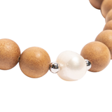 'EMILY' Indian Sandalwood Single Pearl Mala Bracelet - Silver