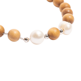 'ISABELLA' Indian Sandalwood Mala Bracelet  with 2 Fresh Water Pearls - Silver