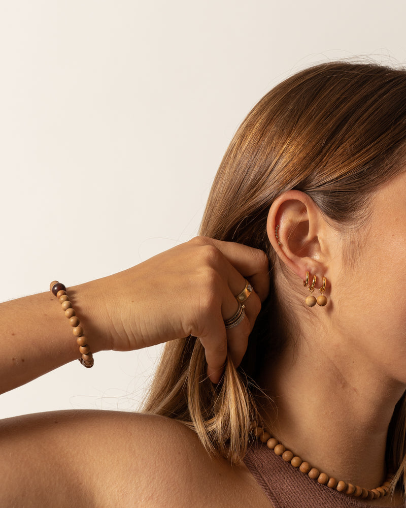 Indian Sandalwood Drop Gold Earrings